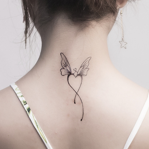 米奴天使翅膀蝴蝶结纹身贴防水女持久脚踝仿真清新黑脖子手臂女士