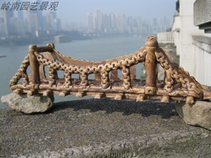 陶瓷古铁索桥假山盆景园林流水造型石头配件山水鱼池家用摆件装饰