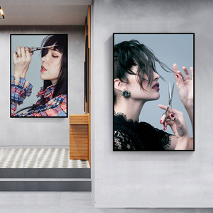 美发美容发廊沙龙理发店发型艺术造型装饰画店铺镜面挂画人物时尚