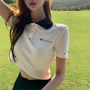 日版champion冠军夏季新款polo衫短袖t恤女纯棉休闲宽松短款上衣