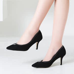 卡缇娅女鞋春季真皮尖头浅口单鞋磨砂绒面ol百搭细跟高跟鞋工作鞋