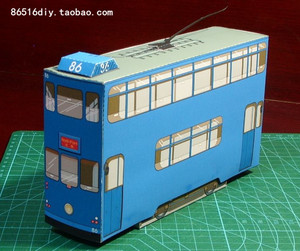 手工diy双层电车公交车纸模型3d立体汽车模型 适合新手 儿童手工