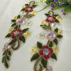 一对价亮片彩色绣花对花朵辅料金色车骨服装礼服绣花花朵花边辅料