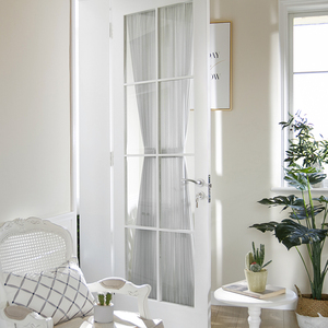 北欧美式雪纺纯色上下穿杆免打孔阳台门帘厨房玻璃门绷纱半帘定制