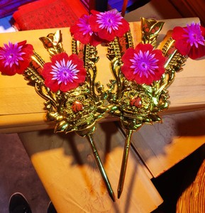 汕尾潮汕拜神用品金花小号中号插香炉金花谢神明红绸拜佛金花财花