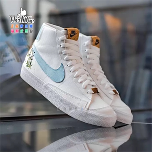 nike耐克blazermid 77开拓者花卉刺绣女子休闲板鞋dc9265-100-101