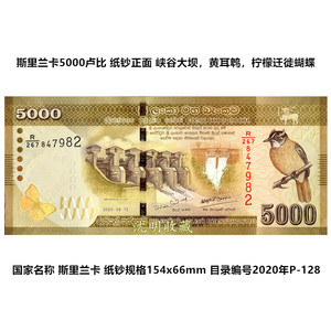亚洲-全新unc斯里兰卡纸币外国钱币收藏2020年5000卢比p-128单张