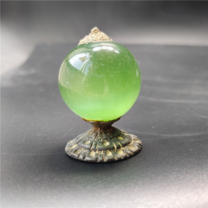 清朝顶戴花翎猫眼石大珠子古代帽顶子官帽绿宝石多宝古玩店老古董