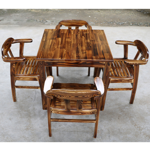 实木小方桌农家乐家用饭店桌椅阳台户外餐桌椅套件组合碳化木方桌