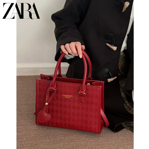 ZARA高级感红色包包女款2024年新款女士手提结婚包大容量斜挎婚包