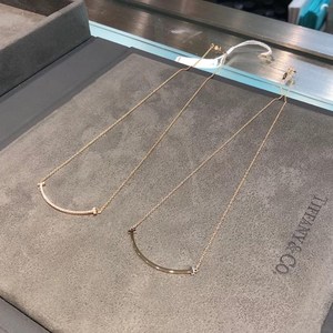 tiffany/蒂芙尼笑脸项链女 18k金mini满钻黄金大小号微笑锁骨链男