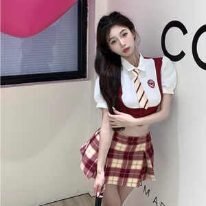 韩国女团jk制服直播衣服女主播服装百褶裙假两件衬衣学院风网红款