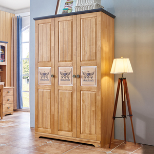 美式衣柜三门全实木四门大衣橱现代简约二门柜原木色儿童简易立柜