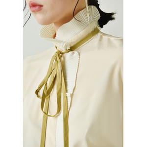 ゴ 贵族拉夫领~法式复古百褶边长袖真丝衬衫上衣女yg6zs0