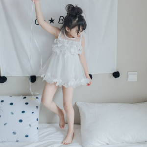 公主裙泳衣 2020连体软妹白色连体比基尼韩国儿童蕾丝防晒游泳服