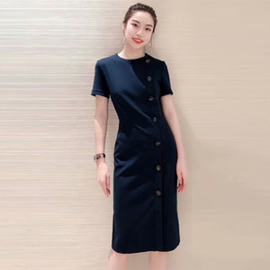 正品哥弟新款2022夏季品牌女装专柜正品修身单排扣短袖连衣裙女士