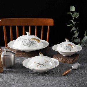 酒店高端位菜餐具餐盘带盖鲍鱼碟一位翅盅碗海参盅辽参盅燕鲍翅盅