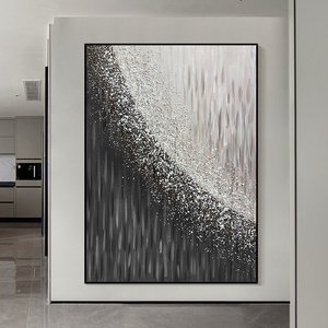 手绘油画星雨黑白灰侘寂风轻奢客厅沙发背景墙装饰画玄关餐厅挂画