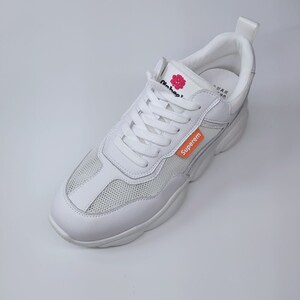 千佰莉小熊底老爹牛皮革女网面透气小白鞋夏季新款百搭运动休闲鞋