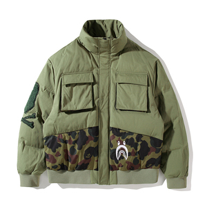 bape duck羽绒服男冬季工装多口袋立领潮牌加厚保暖90绒迷彩外套