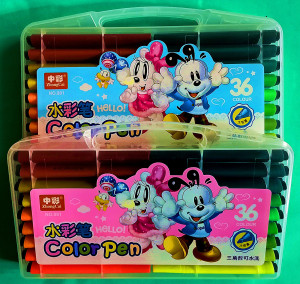 中彩36色巴布豆水彩笔三角形可水洗水彩笔幼儿小学生绘画水彩笔