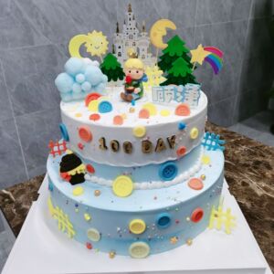 双层小男孩百天百日宴上海儿童生日主题男生宝宝双满月100天蛋糕