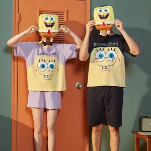 yso夏季可爱卡通海绵宝宝短袖短裤情侣家居服套装睡衣套装女男士