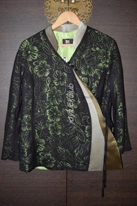 五色土原创设计棉麻桑蚕丝系带中式宽松上衣外套翠绿色女春秋2023