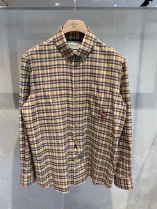gucci古奇2021春夏款男士 卡其色格纹小猫刺绣休闲衬衫