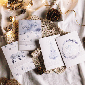 拾光「北国的雪」冬季雪花烫银圣诞小卡片贺卡信封套装花环圣诞树