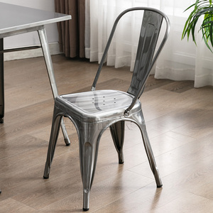 铁艺餐椅欧式铁皮椅咖啡餐厅金属工业复古做旧靠背创意饭店铁椅子