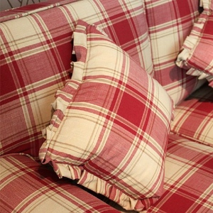 美式风情 红色格子棉麻格子布 窗帘布/桌布/沙发布