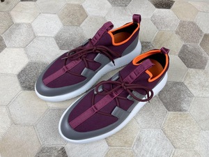 现货 爱马仕/hermes专柜 男款 紫拼灰 针织拼皮 运动 休闲鞋