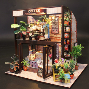 弘达diy小屋手工拼装玩具时光旅行咖啡屋可可木质积木益智小房子