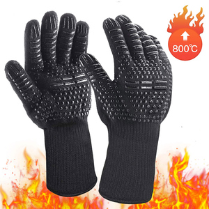耐高温500/800度烧烤防火防护手套加厚隔热微波炉烤箱bbq硅胶手套