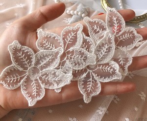 白色5瓣花朵丝线网绣蕾丝布贴片补丁贴花宝宝衣服diy装饰辅料花边