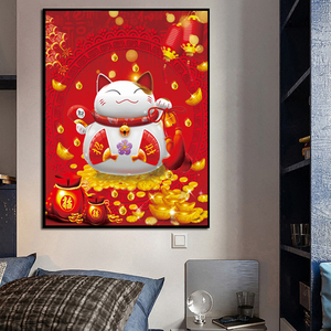 招财猫十字绣2021新款自己绣客厅手工玄关竖版大气清新家用全满绣