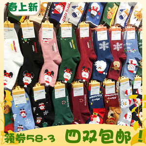 韩国袜合集圣诞袜 春夏雪人麋鹿姜饼人卡通棉袜红色女袜中筒女袜