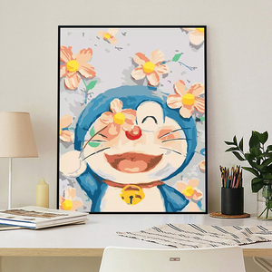diy数字油画哆啦a梦机器猫卡通动漫绘填充填色减压油彩画儿童画画