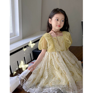 韩版女童连衣裙夏季2024新款儿童裙子夏装洋气蓬蓬超仙网纱公主裙