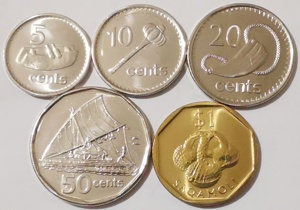 中年女王头像小直径版 斐济2009-10年硬币5枚一套 5-50分-1元全新
