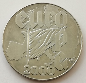 38mm 利比里亚2000年5元 欧盟成立纪念币 旗帜 铜镍克朗硬币