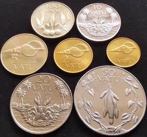 瓦努阿图新版硬币7枚一套大全套 海螺植物土著版 1-100瓦图 外币