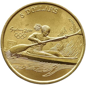 皮划艇38mm 澳大利亚2000年5元悉尼奥运会纪念币 克朗黄铜硬币unc