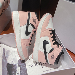 春季耐克飞织aj女鞋休闲鞋空军一号樱花粉高帮鞋学生运动板鞋跑步