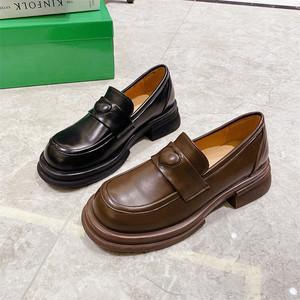 真皮英伦风jk日系小皮鞋心形乐福鞋一脚蹬单鞋方跟粗跟网红百搭女