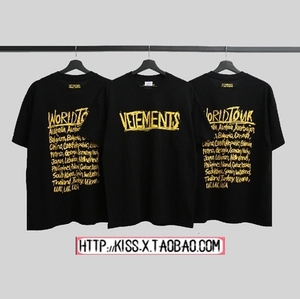 2021欧美潮流春夏新款vetements涂鸦黄色字母世界巡回情侣短袖t恤