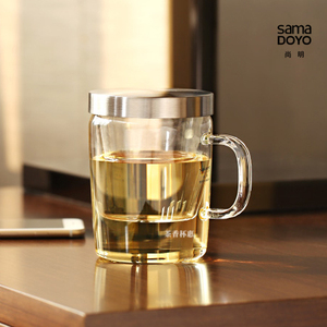 尚明耐热玻璃杯绿茶杯泡茶杯玻璃内胆三件杯花茶杯过滤水杯S-014B