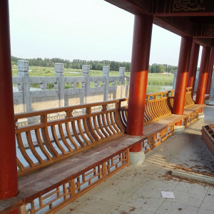 东阳木雕实木美人靠栏杆护栏防腐仿古长廊寺庙古建筑装饰凉亭户外