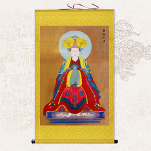 泰山老母佛像挂画泰山圣母娘娘神像卷轴画碧霞元君家用供奉装饰画